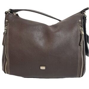 90s BAGGS Pebbled Leather Handbag Purse Brown Zip Pockets Medium Casual